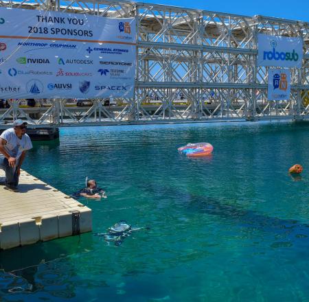 A student competes at the RoboNation RoboSub competition. Photo: RoboNation