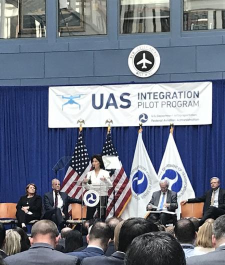 Transportation Secretary Chao announces the selectees of the UAS pilot program. Photo: AUVSI