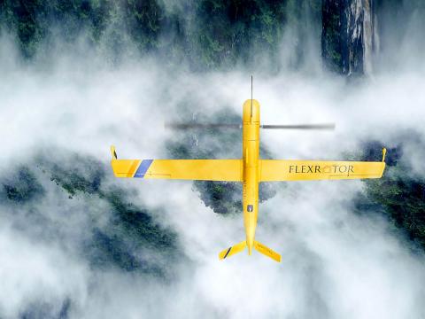 An Aerovel Flexrotor drone flies on a mission for Cherokee Nation Businesses. Photo: CNB An Aerovel Flexrotor drone flies on a mission for Cherokee Nation Businesses. Photo: CNB