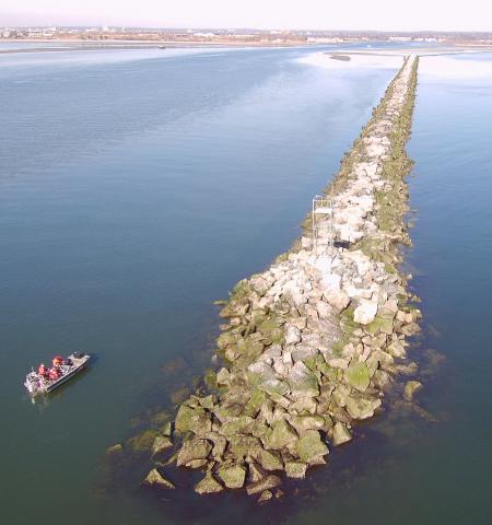 CEU Providence uses a UAS from a small boat to inspect the Housatonic River fix channel marker. U.S. Coast Guard photo by Lt. Kieron McCarthy.