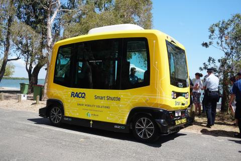 EasyMile’s autonomous vehicle on Karragarra Island in Queensland is the first-ever driverless service to connect with a public ferry terminal, and the first on-road trial of a driverless bus in the state. Photo: EasyMile
