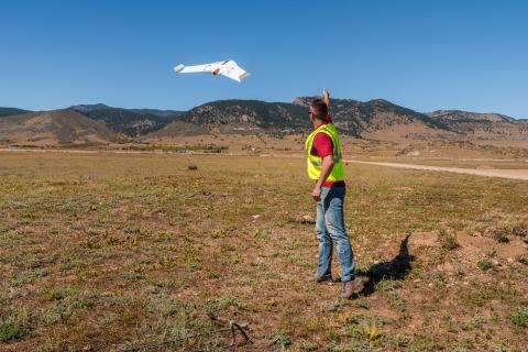 A Frontier Precision technician test flies the Delair UX11 UAV. Photo: Delair