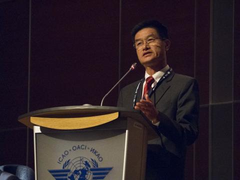 Tan Kah Han of Singapore speaks during the opening of the Second Global Remotely Piloted Aircraft Systems Symposium, held at the Montreal headquarters of ICAO, the International Civil Aviation Organization.
