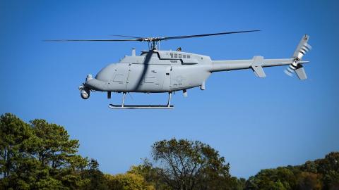 The MQ-8C Fire Scout unmanned helicopter conducts flight test at Naval Air Patuxent River Webster Field Annex in Saint Inigoes, Maryland. Photo: U.S. Navy
