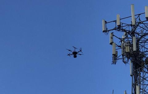 A drone flies at the NATE demonstration. Photo: NATE A drone flies at the NATE demonstration. Photo: NATE