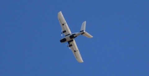 OSU twin-motor UAS flying the 18 mile demonstration flight on October 8, 2019. Photo: Oklahoma State University