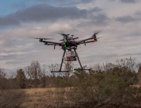 The UAS LiDAR deployed by Precision Aerial to survey The Woodlands drainage system. Photo: PRWeb.com.