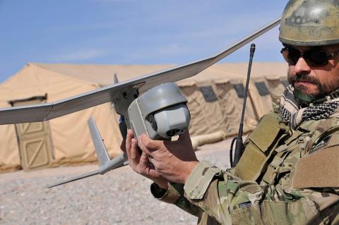 An AeroVironment Raven equipped with the Mantis i23 sensor payload. Photo: AeroVironment An AeroVironment Raven equipped with the Mantis i23 sensor payload. Photo: AeroVironment