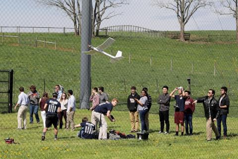 A UAS flies at Virginia Tech's new drone park. Photo: Virginia Tech
