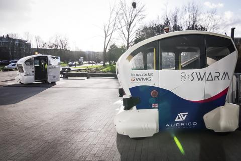 Autonomous pods born in Coventry are now able to swarm together in a world first, thanks to research by WMG at the University of Warwick in partnership with Aurrigo and Milton Keynes council. Photo: WMG, University of Warwick
